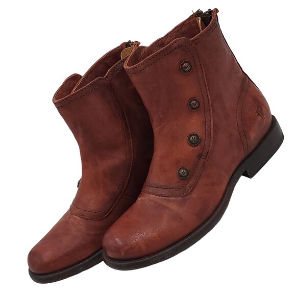 Frye "Phillip" Boot Womens size 5.5 Brown Leather Military Style Zip Ankle Boots - Picture 11 of 13